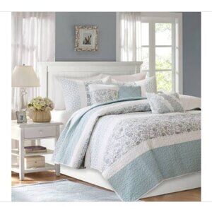 Vanessa 6-Piece Aqua Cotton Percale King/Cal King Quilt Set